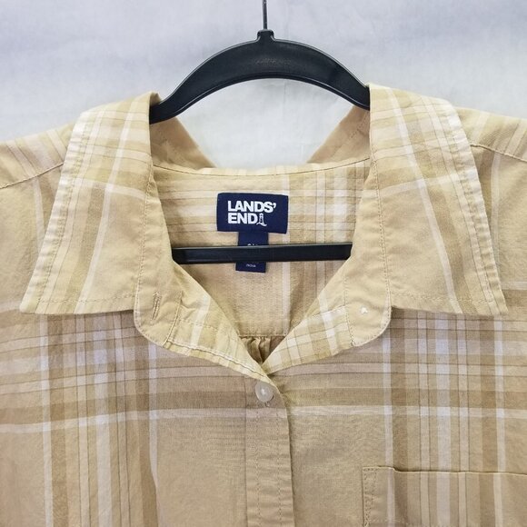 Lands End Button Up Shirt Women 2X 20-22 Brown Plaid Cotton Long Sleeve Tab Camp - Picture 3 of 14